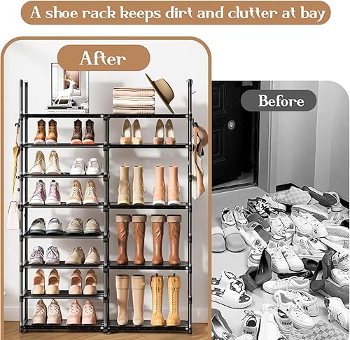 Miniatura 6 de Zapatero organizador de 8 niveles, estante mental para zapatos con capacidad para 26-32 pares altos para botas, estante de almacenamiento con 15