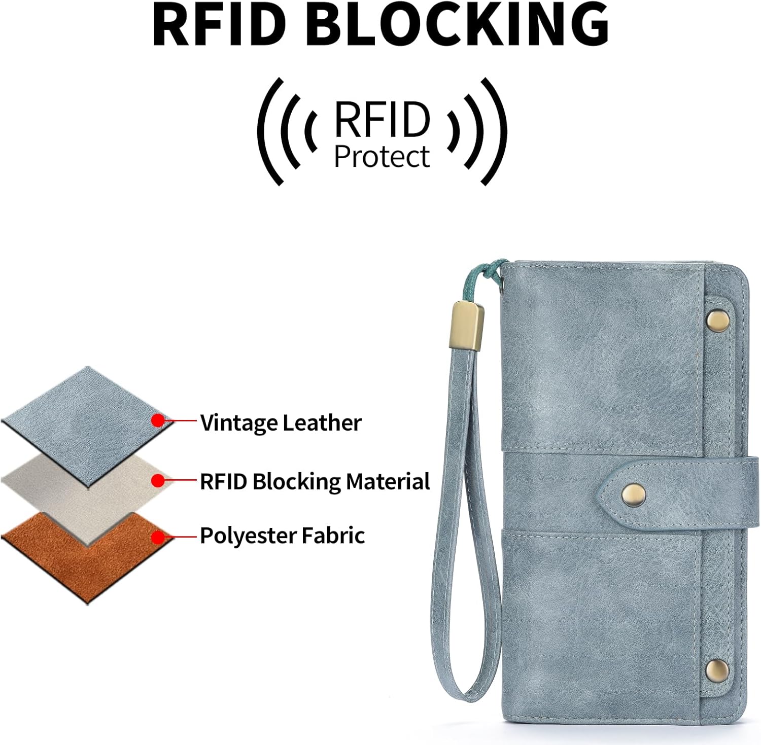 FALAN MULE Womens Leather Wallet Large Capacity Bifold RFID Blocking Card Holder with Zipper Coin Pocket - Image 5