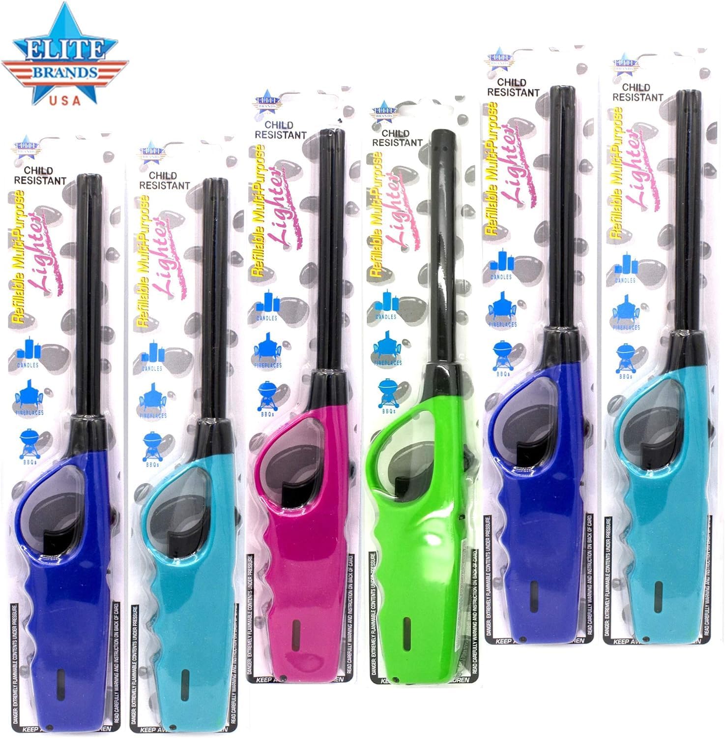 Long Lighters Wholesale Pack, Multi Use Butane Refillable Neon Fire Lighters, Ideal for Fireplace, Candle, BBQ (120 pc Pack)