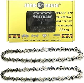 Mini Chainsaw Chain Replacement 6 Inch 2pcs, 0.043"(1.1mm) Gauge，1/4" LP，37DL，Chain Length 23cm，For Guide Plate 18.5cm Effective Cutting Length 15cm，Fits 21--26V Battery Handheld Electric Chain saw