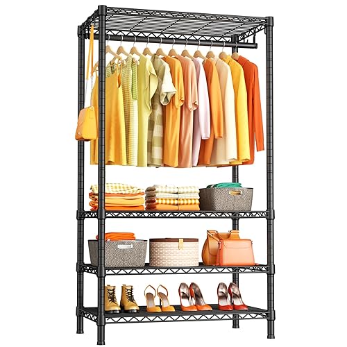 Ulif H4 Portable Closets, 4-Tier Metal Clothes Garment Rack for Bedroom and Cloakroom, Clothing Closet Storage and Organizer Wardrobe, 35.4" W x 14" D x 76.4" H, Black - H4 - Black