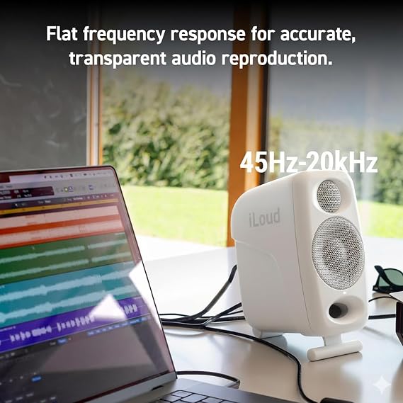 IK Multimedia iLoud Micro Monitor Pro White Pair & iLoud Sub Bundle with ARC X Calibration, 25Hz Bass Extension, Portable Reference Speaker System for Mixing, Production & DJ Setup