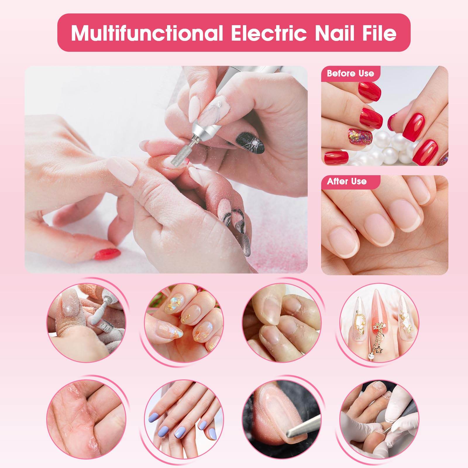 Elektryczna frezarka do paznokci, 45 000 obr./min, elektryczny pilnik do paznokci żelowych, ładowany, przenośny zestaw do manicure, elektryczny, 2000 mAh, USB, elektryczny pilnik do paznokci żelowych