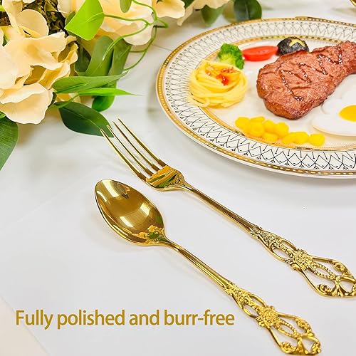 Miniatura 3 de Michelangelo - Juego de cubiertos de 40 piezas para 10, 18, 10 de acero inoxidable, chapado en oro de titanio, juego de utensilios de cocina, pulido