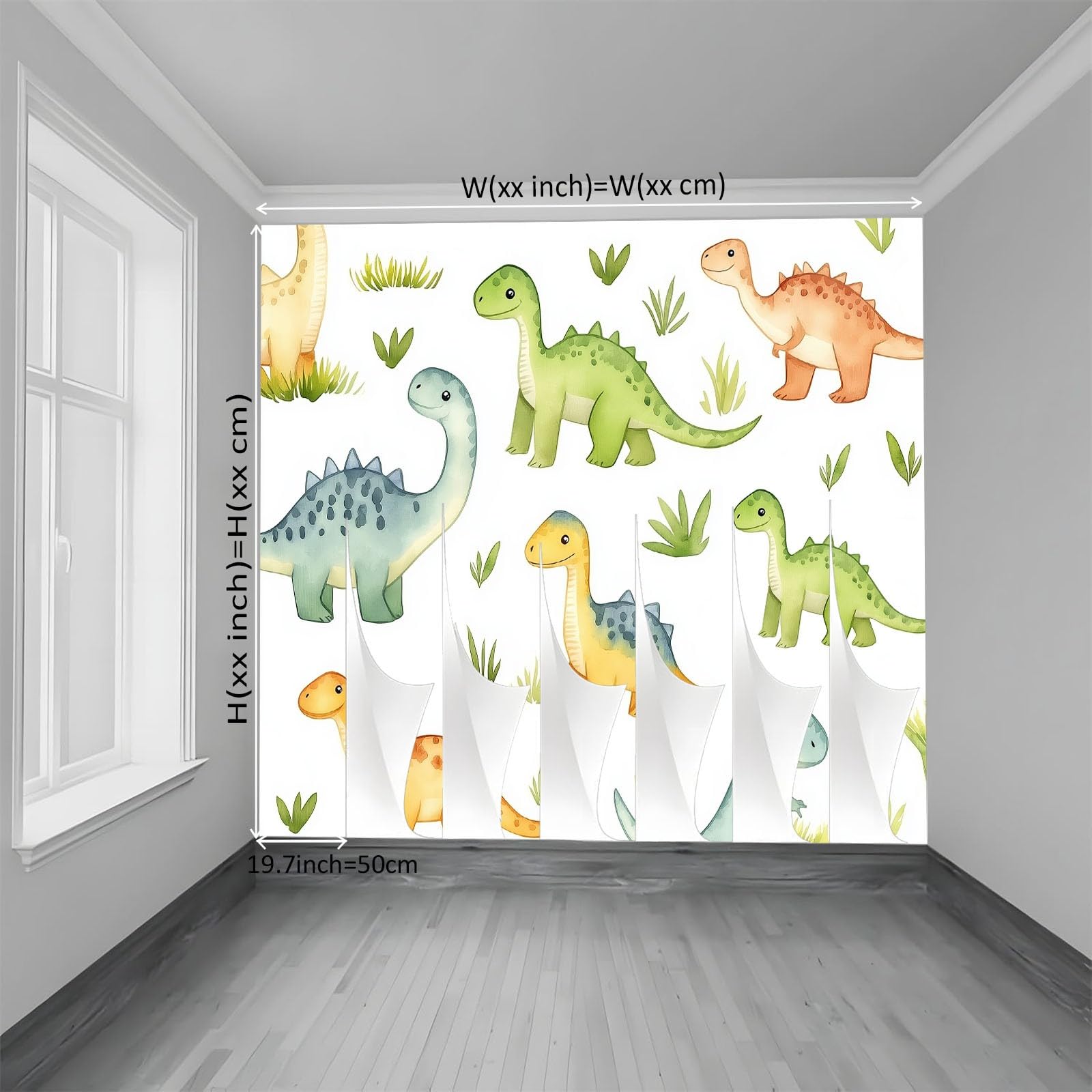 Urocze zwierzęta, dinozaury, łąki, flizelina, fototapeta, biała, 300 x 210 cm, dekoracyjny mural ścienny, plakat do sypialni dziecięcej, salonu lub telewizora, pokrycie ścian