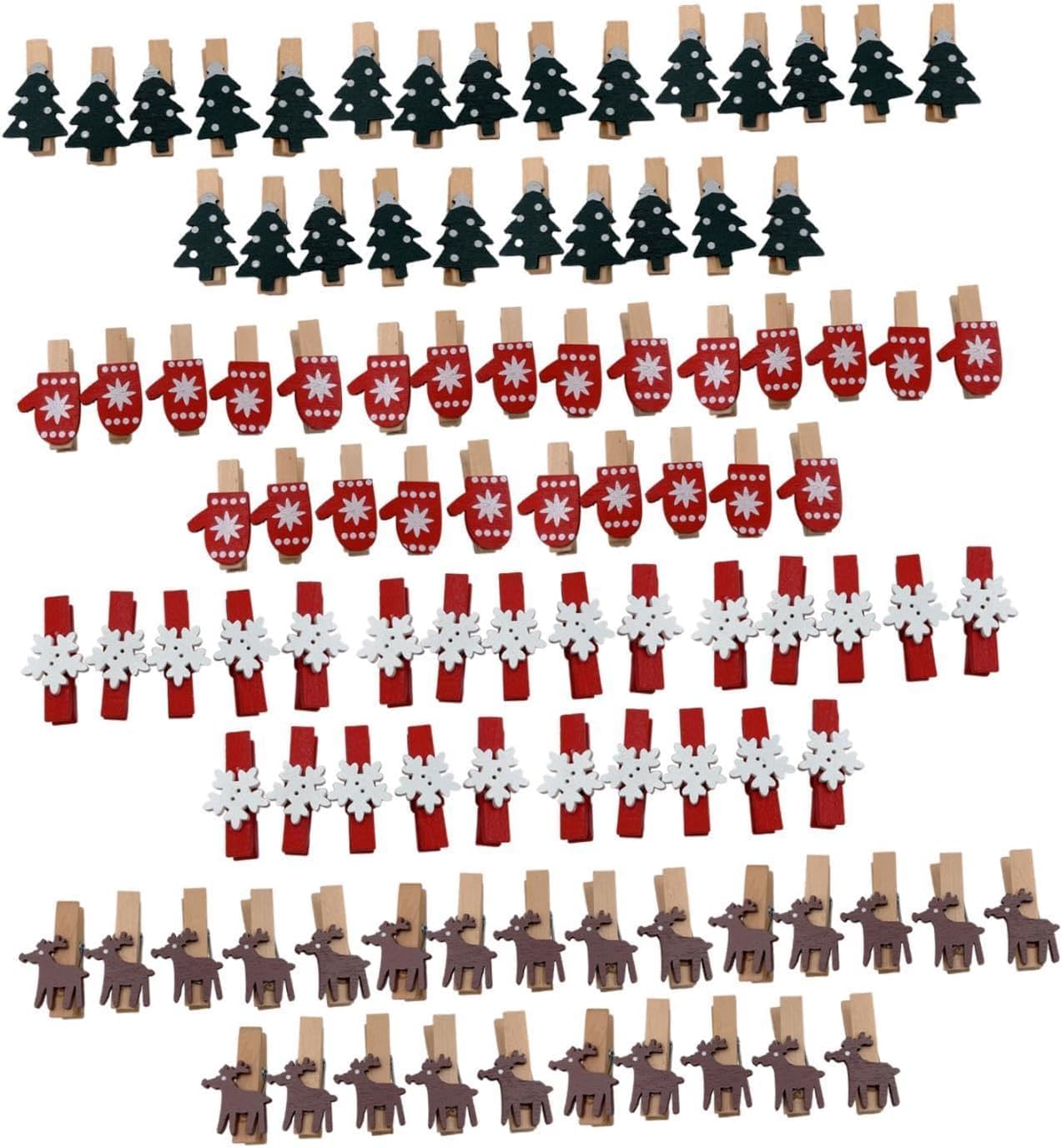 100pcs Mini Wooden Photo Clips Small Christmas Craft Pegs Xmas Photo Holder Clips for Christmas Wedding Party DIY Crafts Decoration