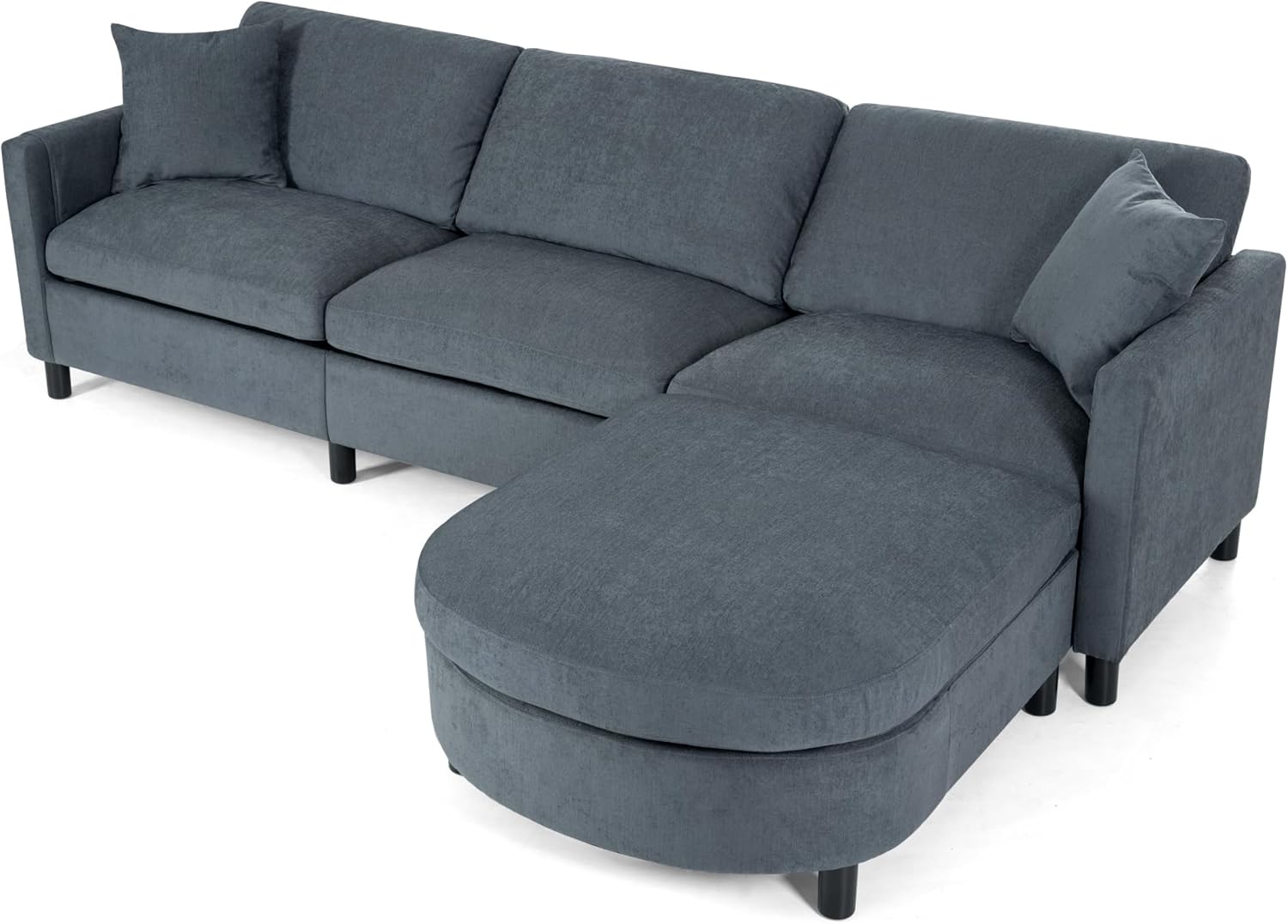 kevinplus 107.87'' Sectional Sofa Couch with Curved Convertible Ottoman for Living Room, Modern 3-Seat L-Shaped Upholstered Sectional Couch Sofa for Apartment, Polyester Fabric, Gray