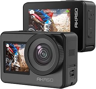 アクションカメラ-AKASO Brave7-4K60fps ウェアラブルカメラ IPX8本機防水10M 水中カメラ 6軸手ぶれ補正 スポーツ WiFi アクションカム クイックキャプチャー 音声制御機能 外部マイク対応 1350mAhバッテリー2個（アップグレード版）