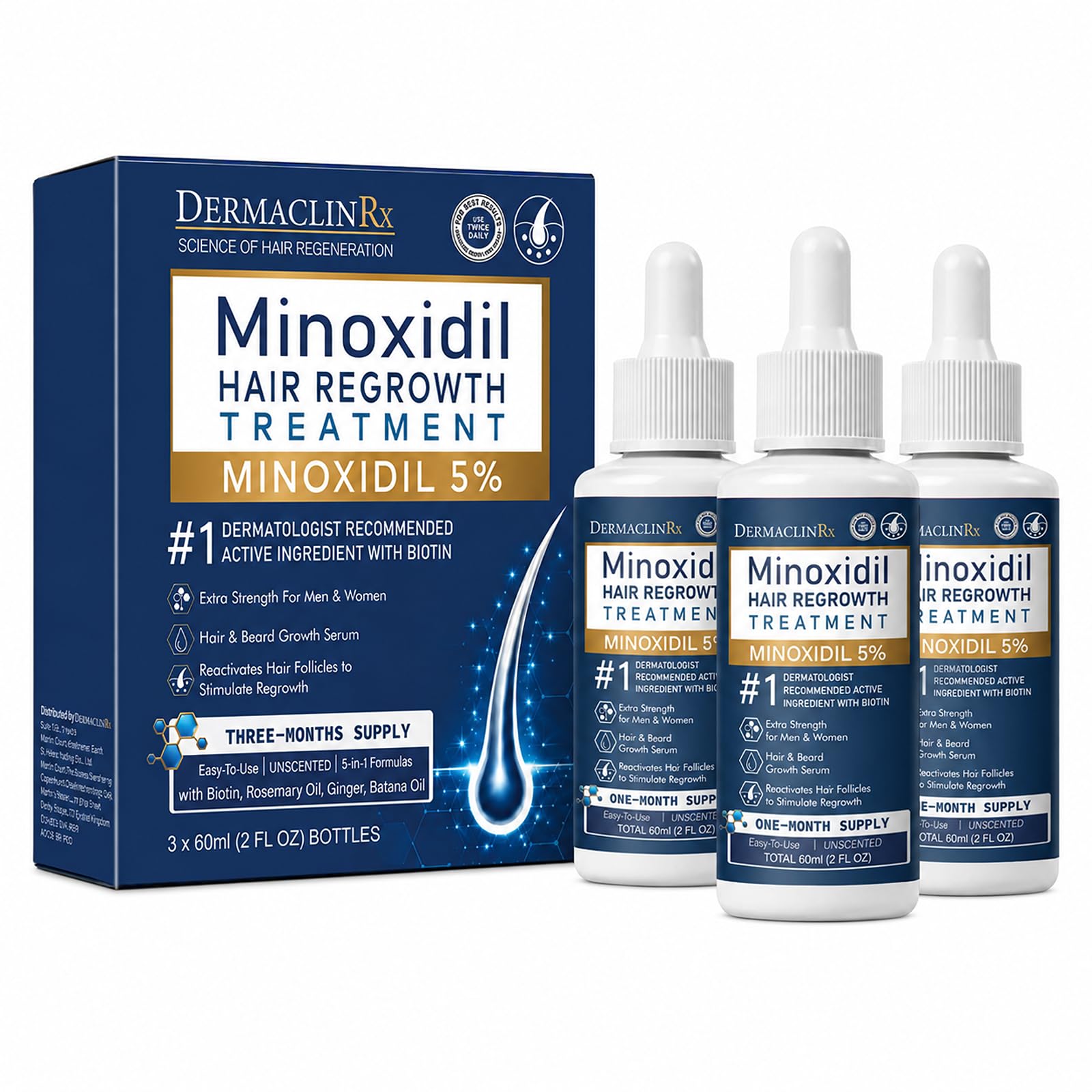 5% Minoxidil Hair Growth Serum, 3 Bottles 2 Fl Oz (Pack of 3)