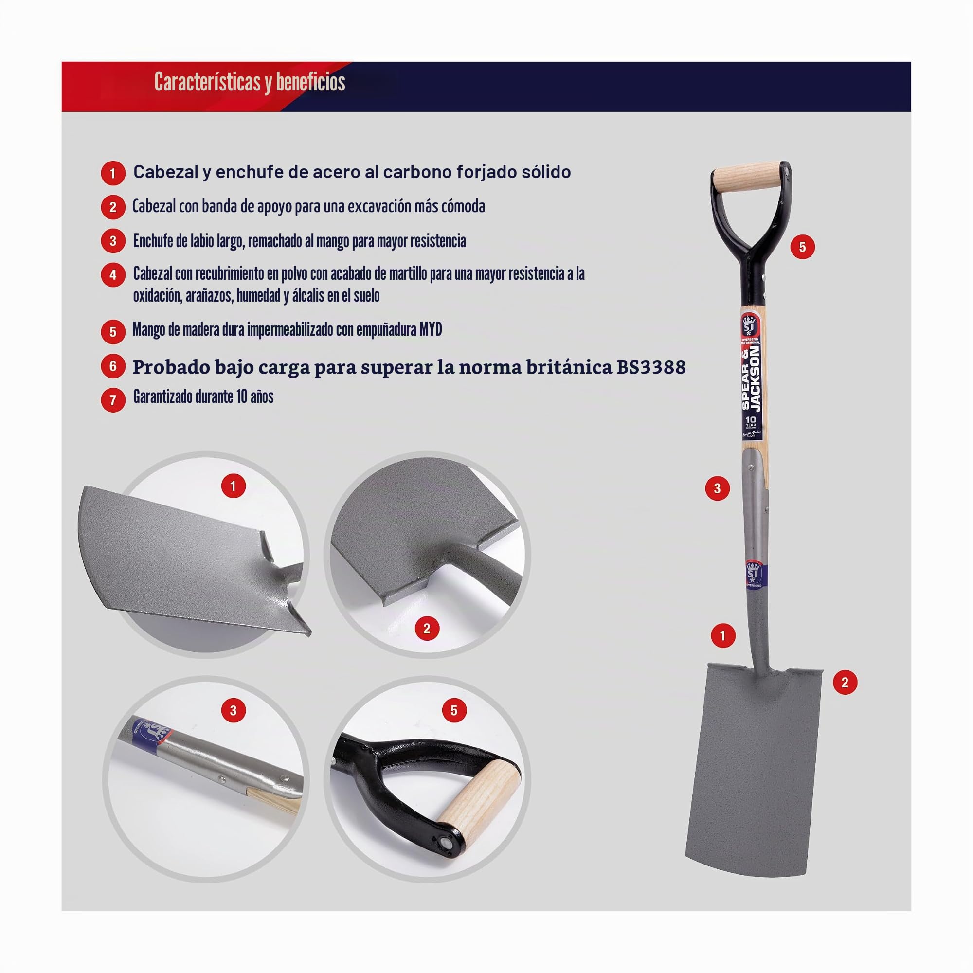 Spear & Jackson 1071AL Pala de Cavar Profesional Neverbend con Suela