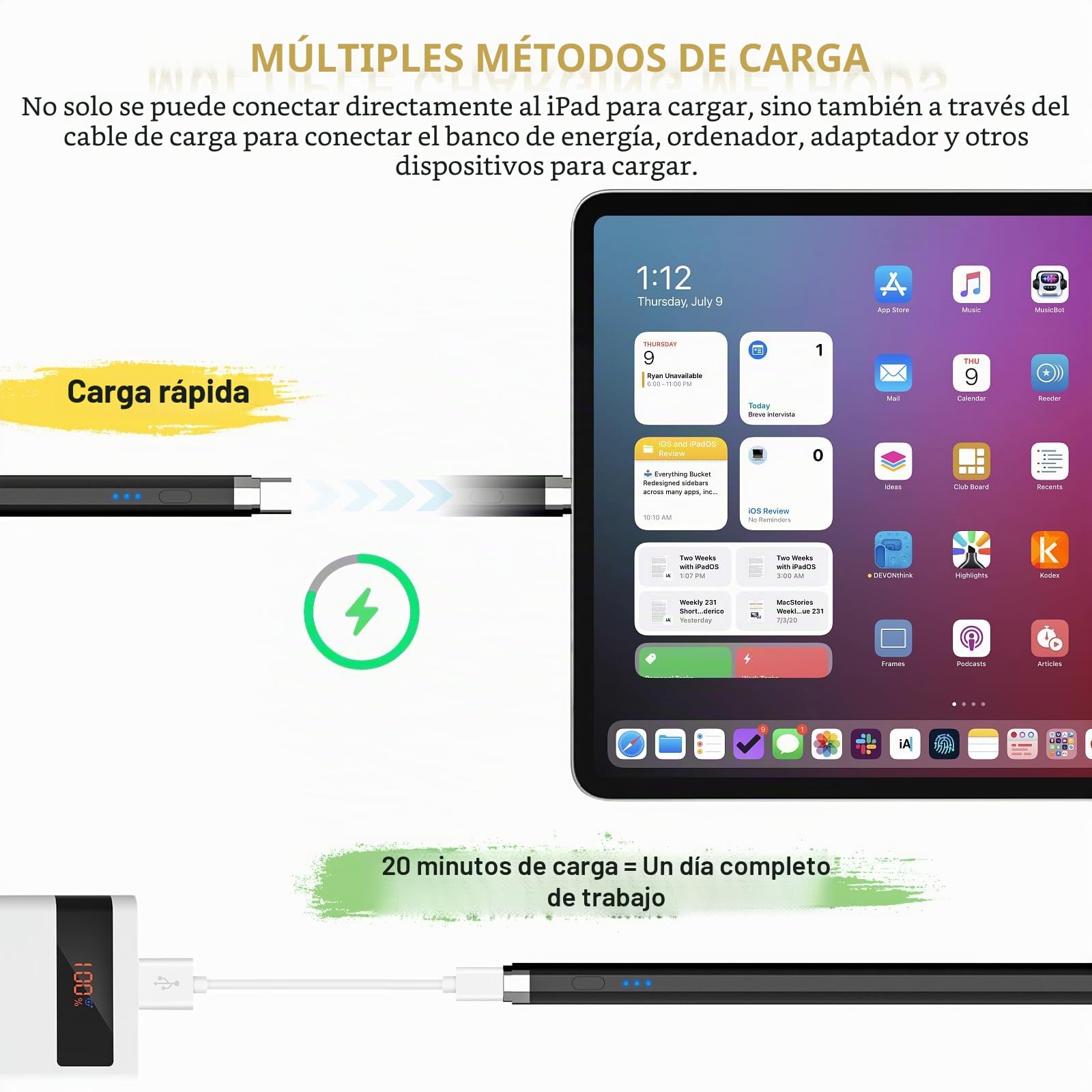Pencil De 1ª Generación para iPad 2026-2018: Carga Rápida USB C con Sensibilidad De Inclinación Y Rechazo De Palma, Lápiz para iPad 11-6ª Gen, Air 3-5/M2/M3/M4, Mini 5-7, Pro 11"/12,9"/13'' M4 M5