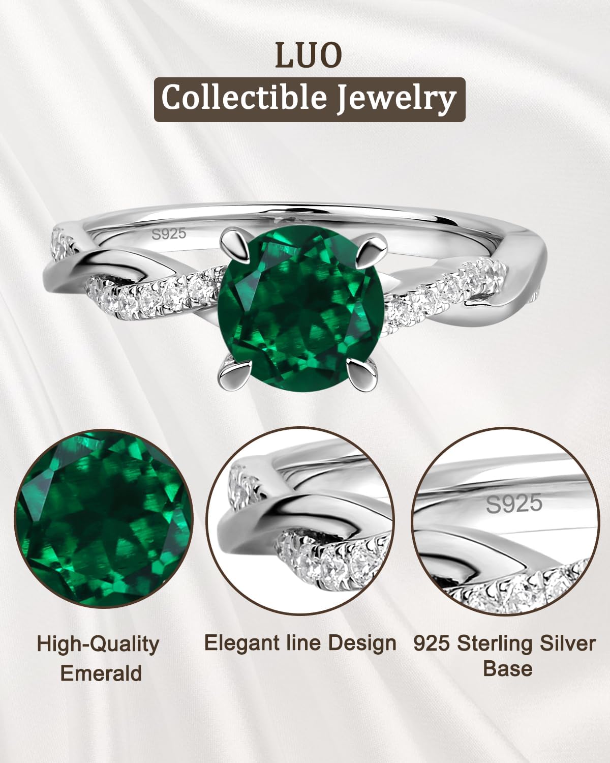 LUO 925 Sterling Silver 7x7mm Round Cut Gemstone Birthstone Rings for Women, Twist Infinity Engagement Ring Birthstone Jewelry Anniversary Wedding Promise for Lady Size 3-13 - Image 9