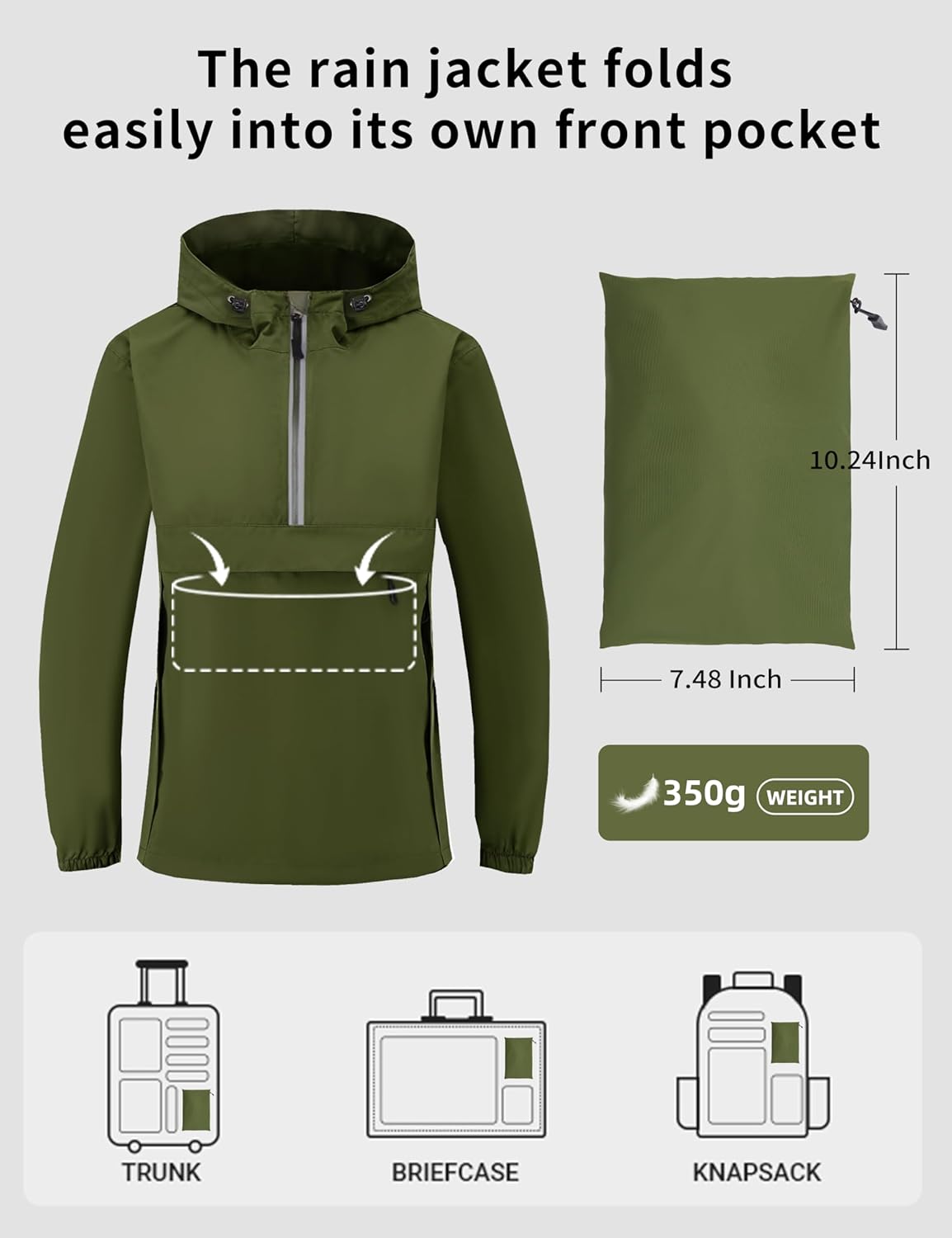 HALO RAIN Womens Rain Jacket with Hood Waterproof Lightweight Packable Pullover Rain Coat for Hiking Golf Running - Image 6