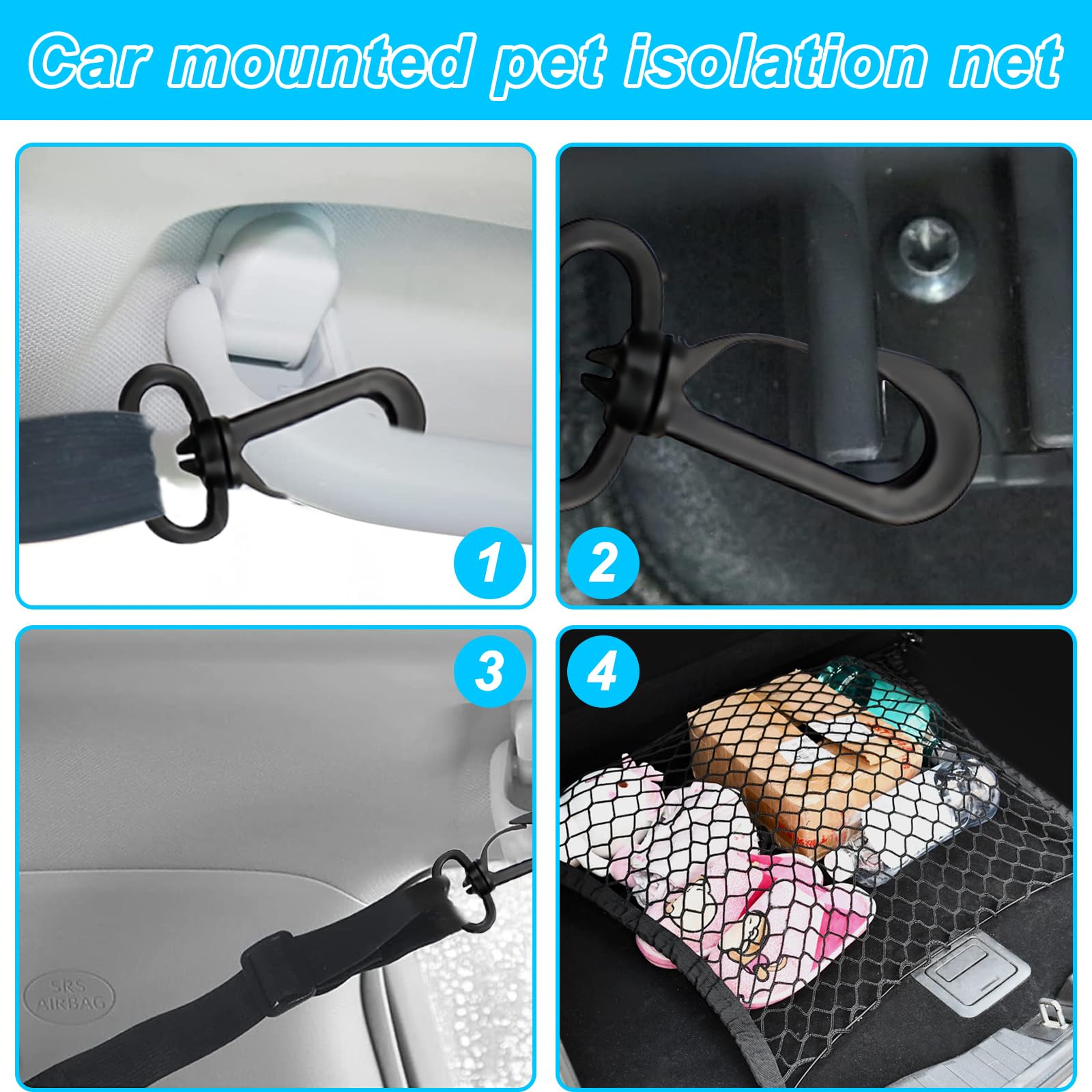 Rejilla de protección para coche, red de separación de barreras para perros, ganchos de polipropileno, color negro, elasticidad, 120 x 90 cm