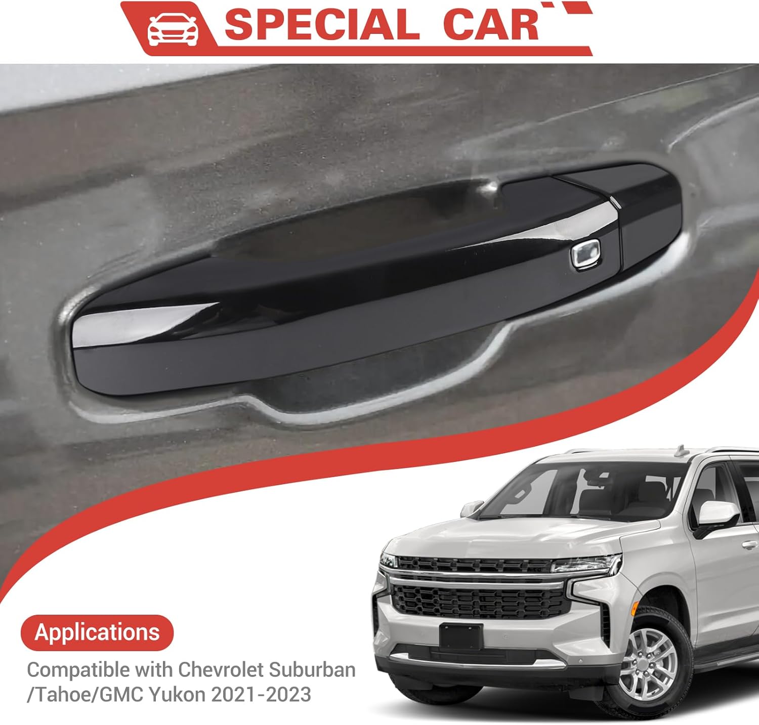 Car Exterior Door Handle Frame Cover Trim Compatible with Chevrolet Silverado/GMC Sierra 2019-2023,for GMC Yukon 2021-2023,for Chevrolet Tahoe 2021-2023,for Suburban 2020-2023,Black
