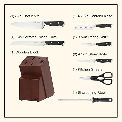 Miniatura 2 de Chicago Cutlery Armitage - Juego de cuchillos de cocina (13 piezas) con cuchillos de carne y bloque de madera, mango ergonómico negro y cuchillo de