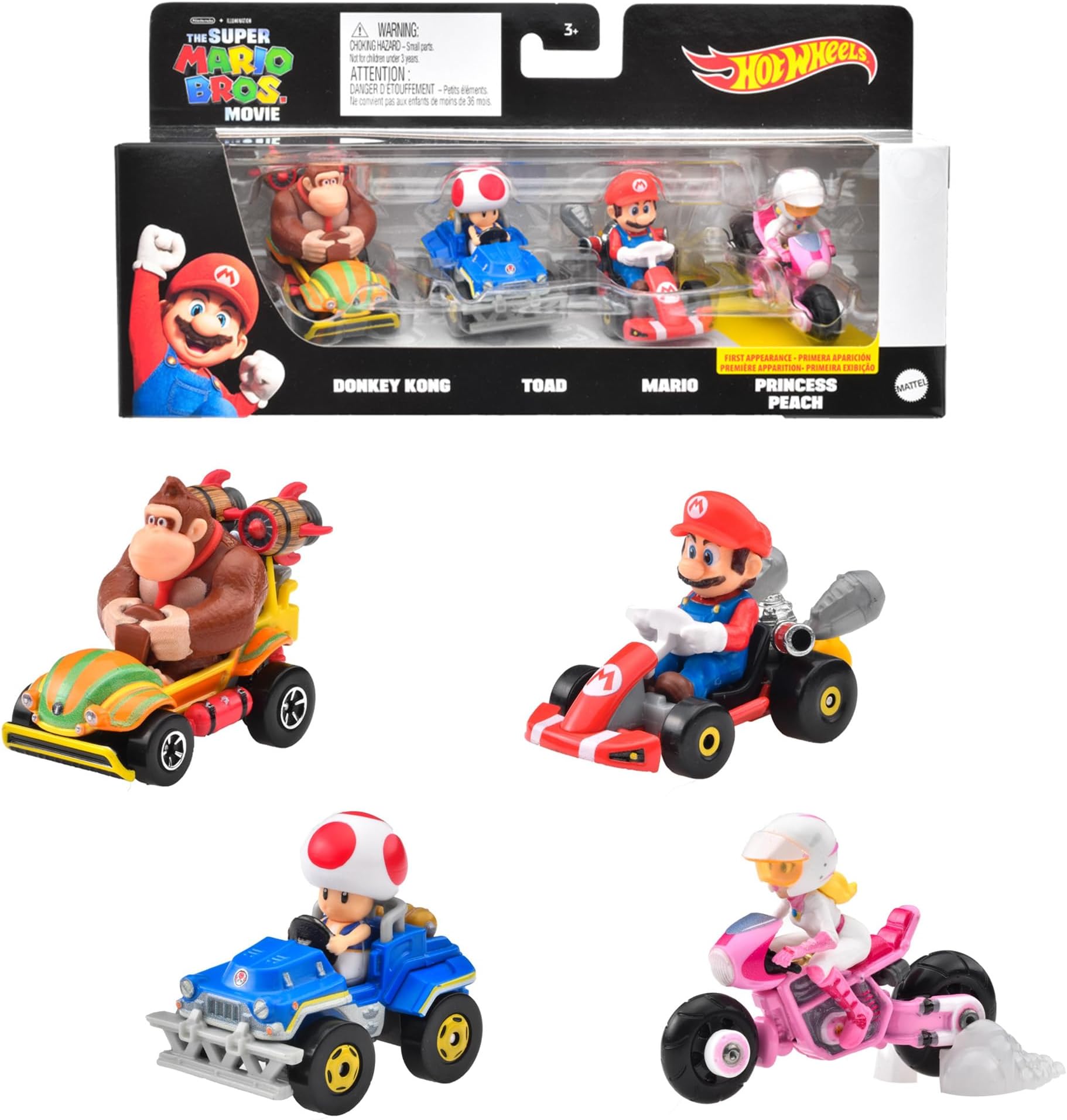 Hot Wheels 986M-GWB36 Mario Kart 4 Pack - The Super Mario Bros Movie (3 Years Old and Up)