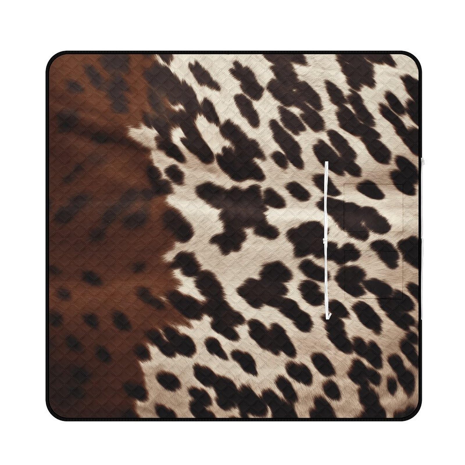 VstaDank Brown Cowhide Picnic Mat 200x200cm Extra Large Picnic Blanket with Zipper Waterproof Sandproof Beach Blanket Portable Beach Mat Foldable Camping Blankets for Park Grass Lawn Travel