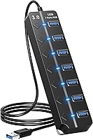 Onfinio 7-Port USB 3.0 Hub with Individual Switches & LED Lights, 1m Cable for MacBook, Laptop, PC, PS4, HDD