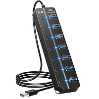 USB Hub 7 Port, USB Splitter with Individual On/Off Switches and Lights.