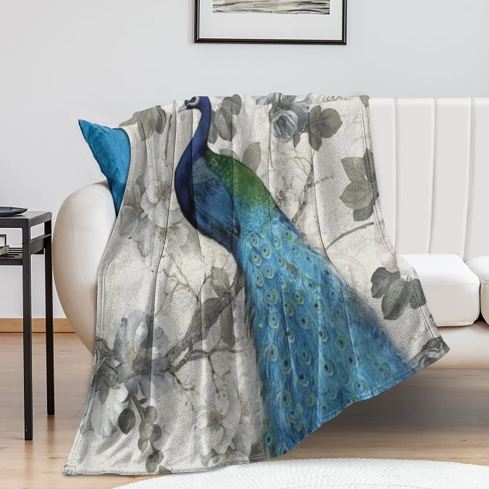 Couverture paon 152x203 cm pour canapé camping et voyage