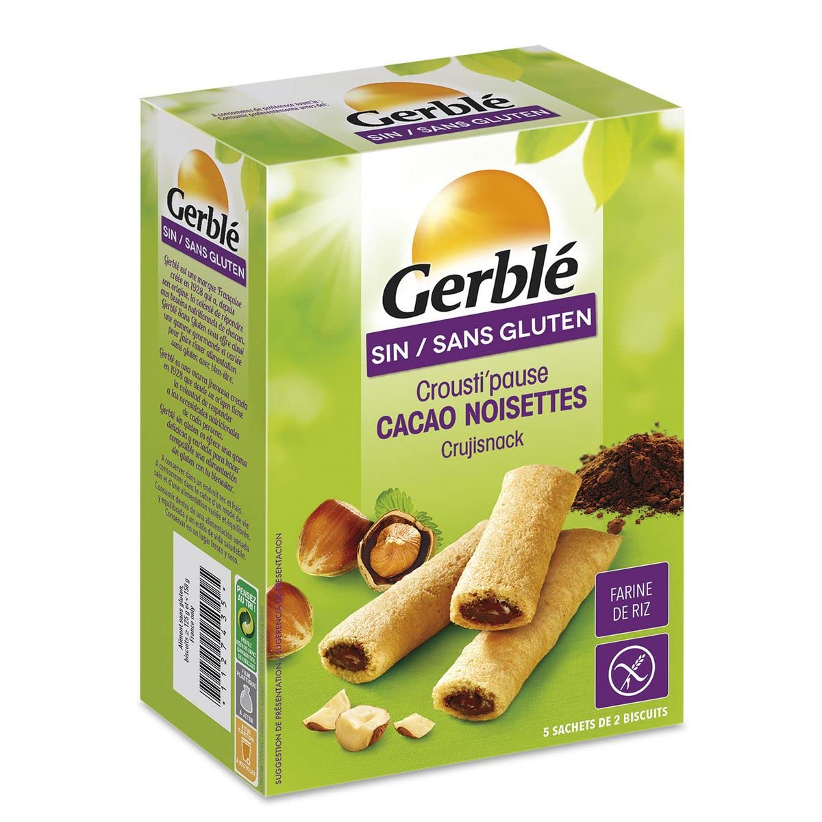 Gerble Kekse Crousti' Pause Kakao Avellanas sin gluten Bolsa individual 5 x 2 galletas 125 g * 125 g * * * en formato de cartón con 6 unidades ***