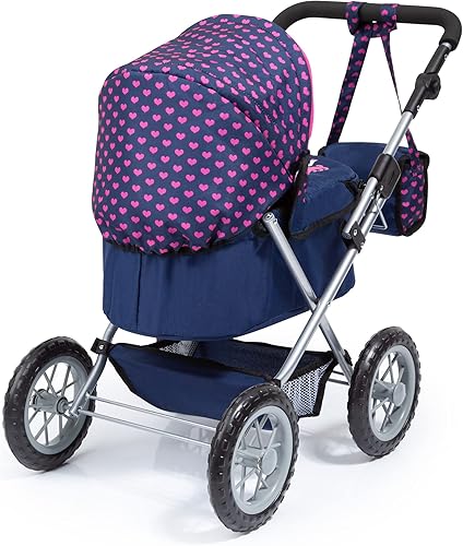 Miniatura 2 de Bayer: Cochecito de moda – azul, rosa, corazones, incluye bolsa de hombro, se adapta a muñecas de hasta 18 pulgadas, mango ajustable, juego de