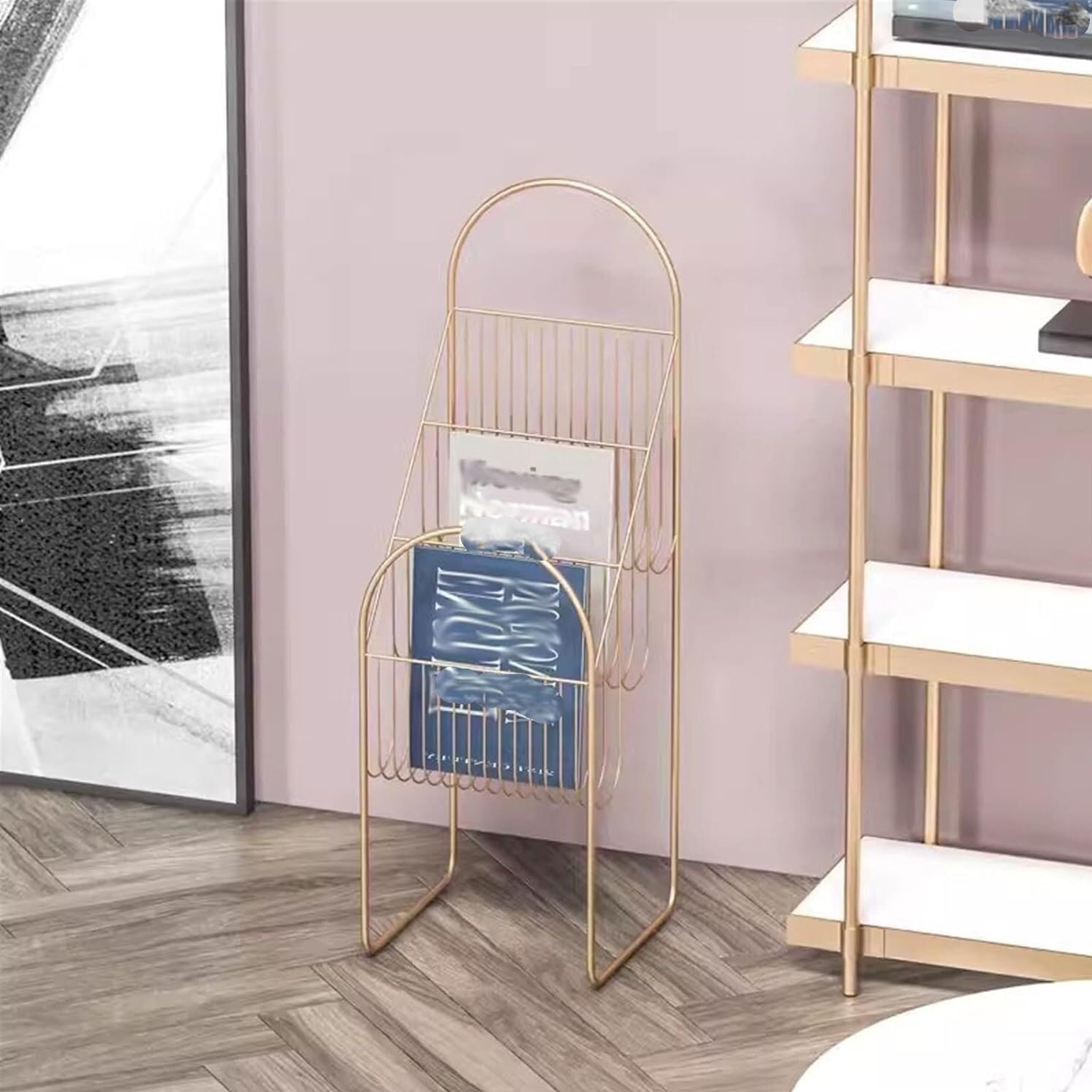 Zeitschriften- und Broschürenständer Zeitschriftenständer, einfaches Bücherregal, Bodenständer, Lagerregal, Gold, geeignet for Büro, Empfangsraum, Hotel