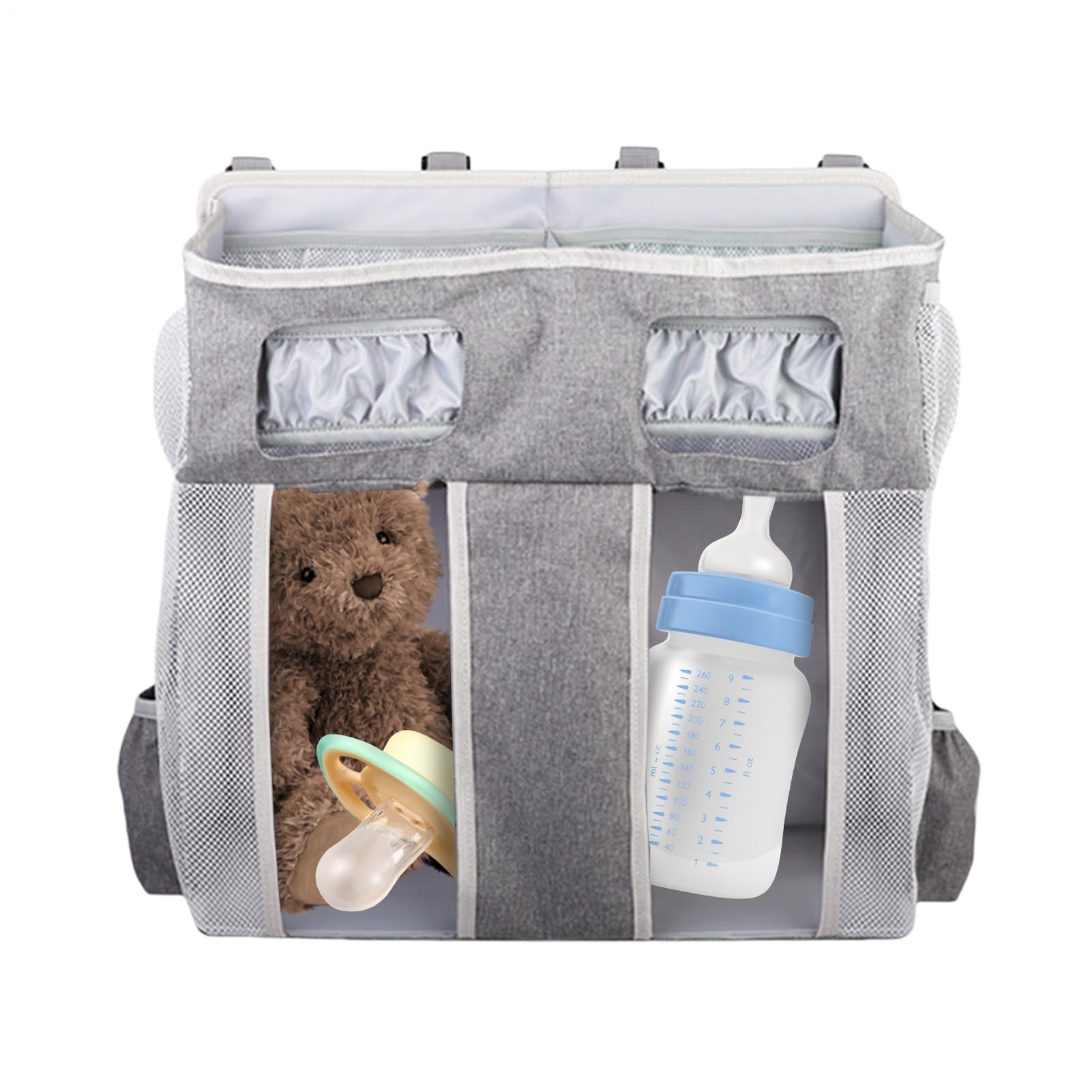 Organisateur De Chevet Poches Biberon Sac Lingettes Bavoir | Grand Sac Organisateur De Lit Bébé En Oxford Empilable Suspendu Rangement Nurserie Bébé Chevet Garçons Filles