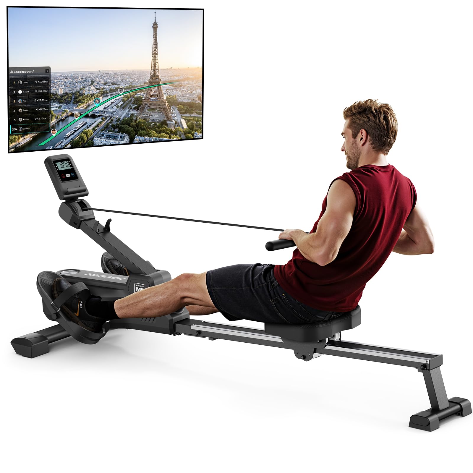 MERACH Magnetic Rowing Machines for Home, Foldable Rowing Machine with 16-Level, Compact Row Saves 20% Space, 350 LBS Load Capacity, Free MERACH App and 1000+ Champion Coaching Course & Games