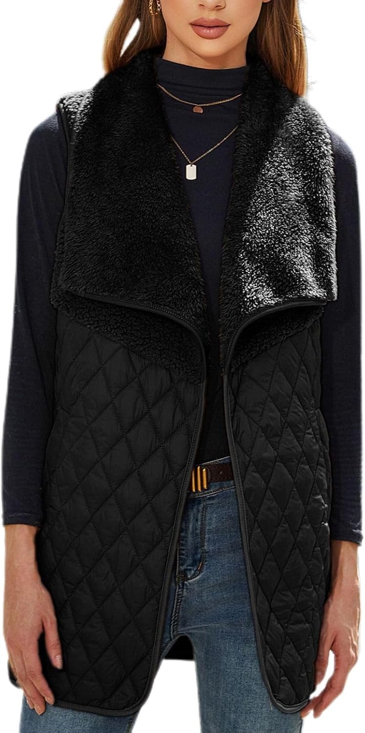 Lu's Chic Women's Soft Winter Vest Tank Top Thermal Outerwea Fleece Fall Sleeveless Warm Spring Open Fron