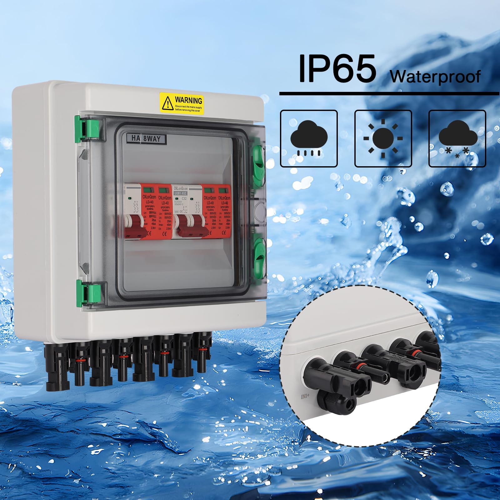 Protezione da sovratensione pv - 500V MCB+SPD scatola di collegamento solare, protezione da fulmini dc interruttore di sezionamento pv impianto 2 string 2 in 2 out, DC Combiner box interruttore