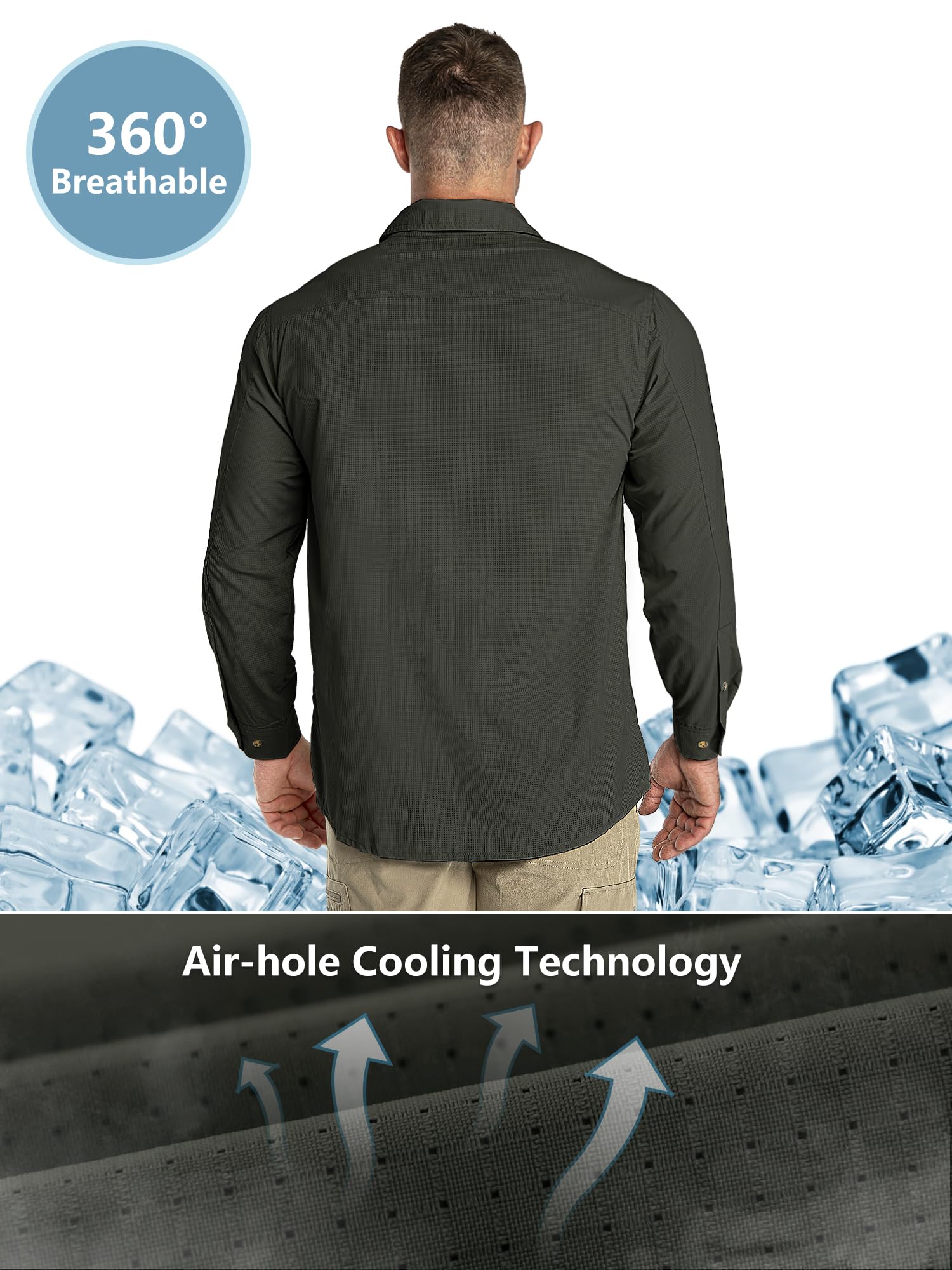 Outdoor Ventures Camicia da uomo a maniche lunghe, per attività all'aria aperta, ad asciugatura rapida, casual, traspirante, per primavera, estate, autunno, con tasche per escursioni, campeggio,