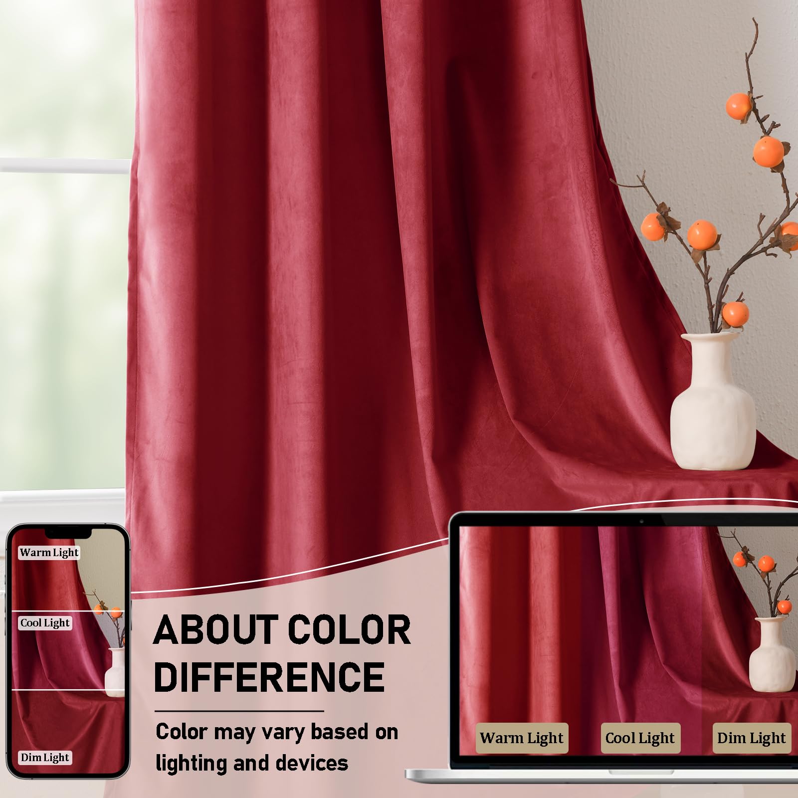 JIUZHEN Tende in velluto rosso, 244 cm, in morbido velluto oscurante, con occhielli, isolate termicamente, riduzione del rumore, per feste/matrimoni, 132 x 244 cm, set di 2 pannelli, rosso vino
