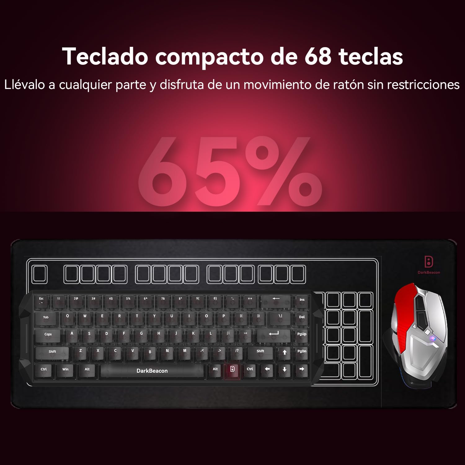 DarkBeacon Flux68 HE 8000Hz Teclado Gaming, 0,01 mm Rapid Trigger, Software con IA, Interruptores Magnéticos, Activación Ajustable, SOCD/DKS, Hot-Swap, RGB Teclado Magnético 65% con Cable, para PC/Mac