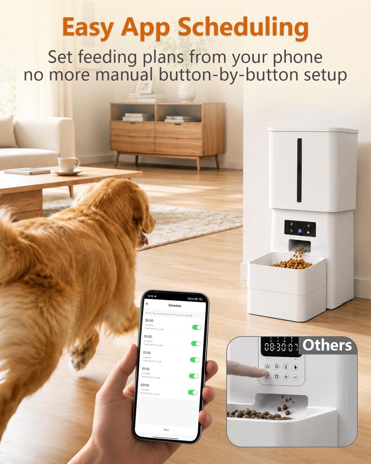 Comedero automático para perros de raza grande: capacidad de 15 L/63 tazas para croquetas de hasta 22 mm, alimentador lento antiobstrucciones con soporte elevado, con cámara HD con WiFi y fácil