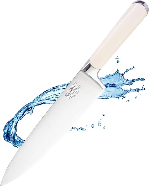 Sabatier Professional Large Cooks/Chefs Kitchen Knife - 8in/20cm Full Tang Taper Ground Stainless Steel Blade, Cream Handle. Sharp for Longer, Lifetime Performance 25yr Guarantee