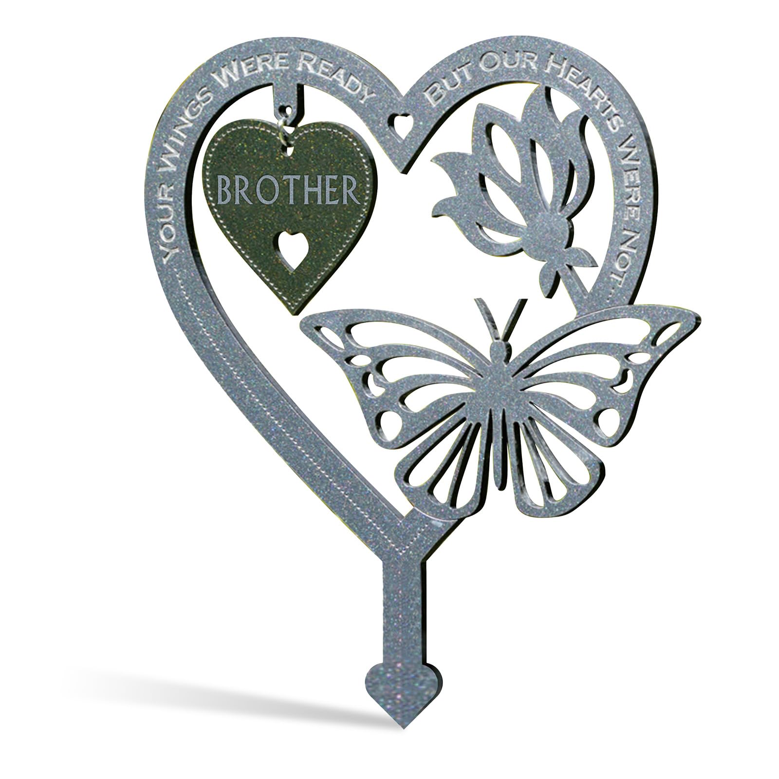 Vfrdsa Brother Memorial Stake - Grave Ornaments, Metal Waterproof Memorial Plaques for Graves, Memorial Garden Ornaments, Fade & Rust Resistant Butterfly Flower Design for Brother