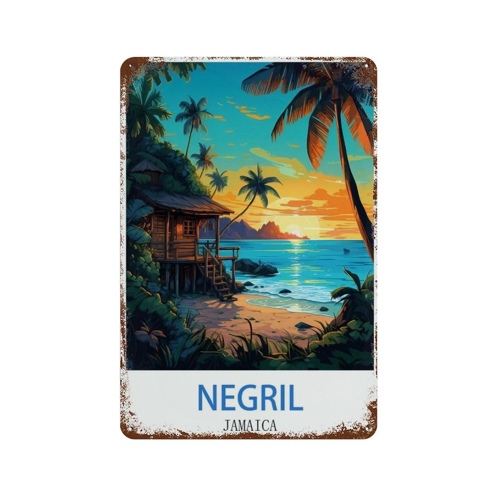 Tin Sign,Negril Poster Jamaica,Father's Day Gift Home Pub Outdoor Funny Retro Vintage Garden Bar Wall Plaque Man Cave Memorabilia(20x30cm)8x12 inch-O10 — image 1