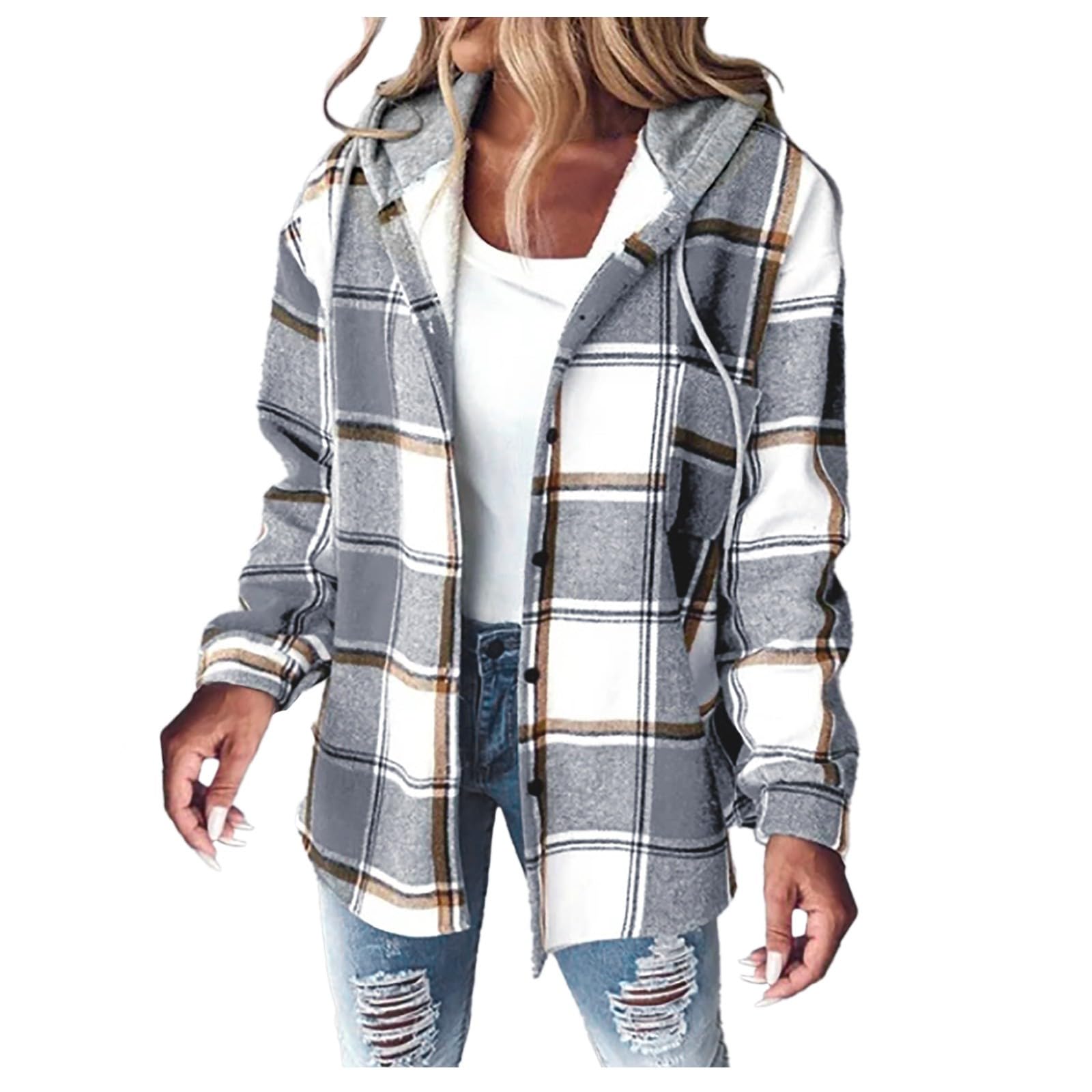 Abrigo a cuadros para mujer, chaqueta de entretiempo a prueba de viento, chaqueta de ocio, chaqueta de trabajo, chaqueta de trabajo, moda de manga larga, cortavientos, chaqueta cálida,