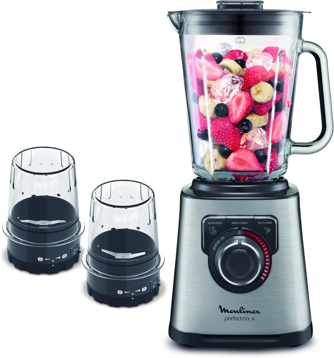 MOULINEX Blender | Perfect Mix 2 L Glass Jug High Speed Blender Smoothie Maker | Mixer | 1200 Watts | 2 Attachments | Thermo Resistent | Powelix Blades | 2 Years Warranty | LM815D27