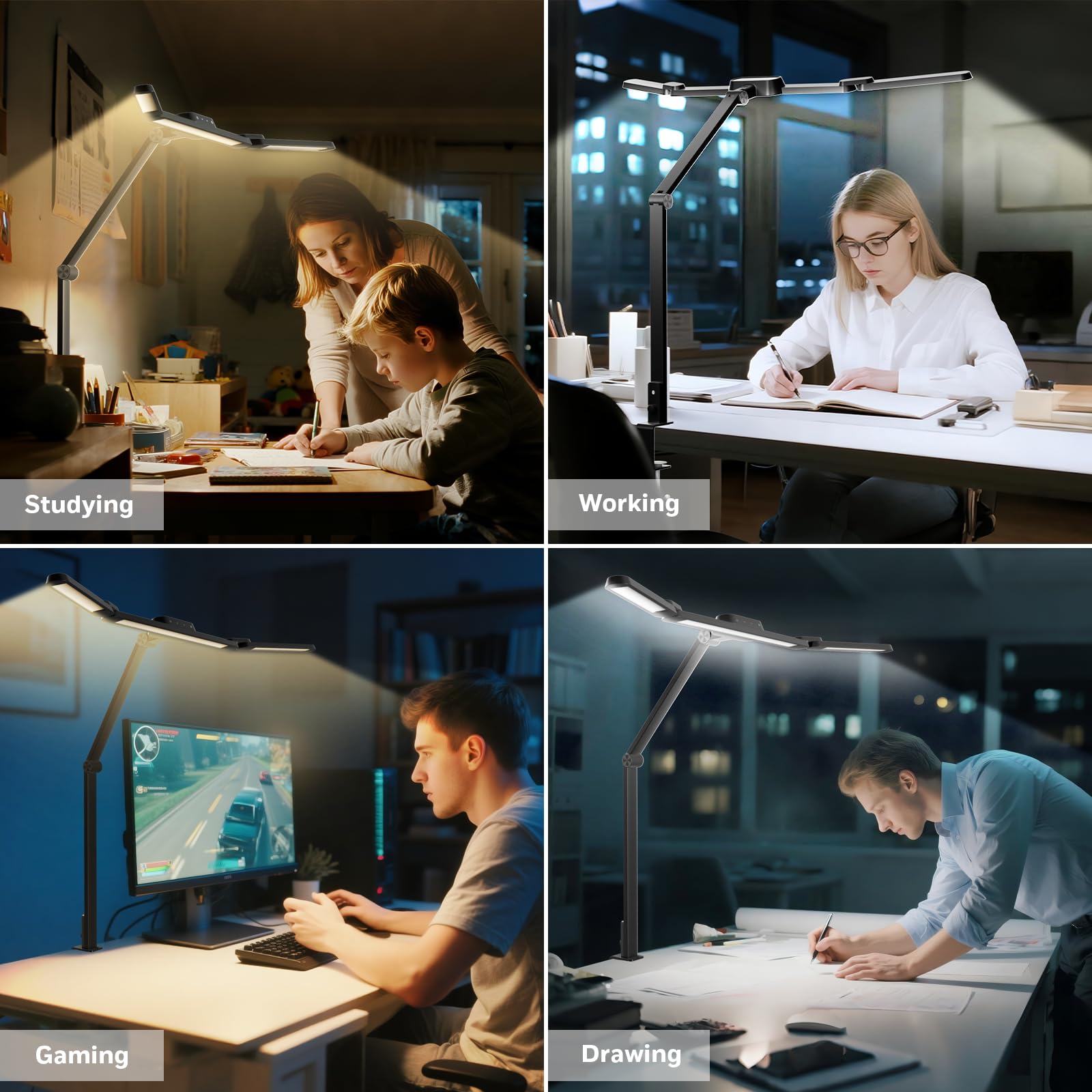 Honeywell HJ3 Klemm-Schreibtischlampe 22W Vollspektrum 3000-5700K | 3-teiliger Architektenarm, RG0-Zertifizierung, CRI≥92, flimmerfrei, stufenlose Dimmung, für Doppelmonitore & große Tische.