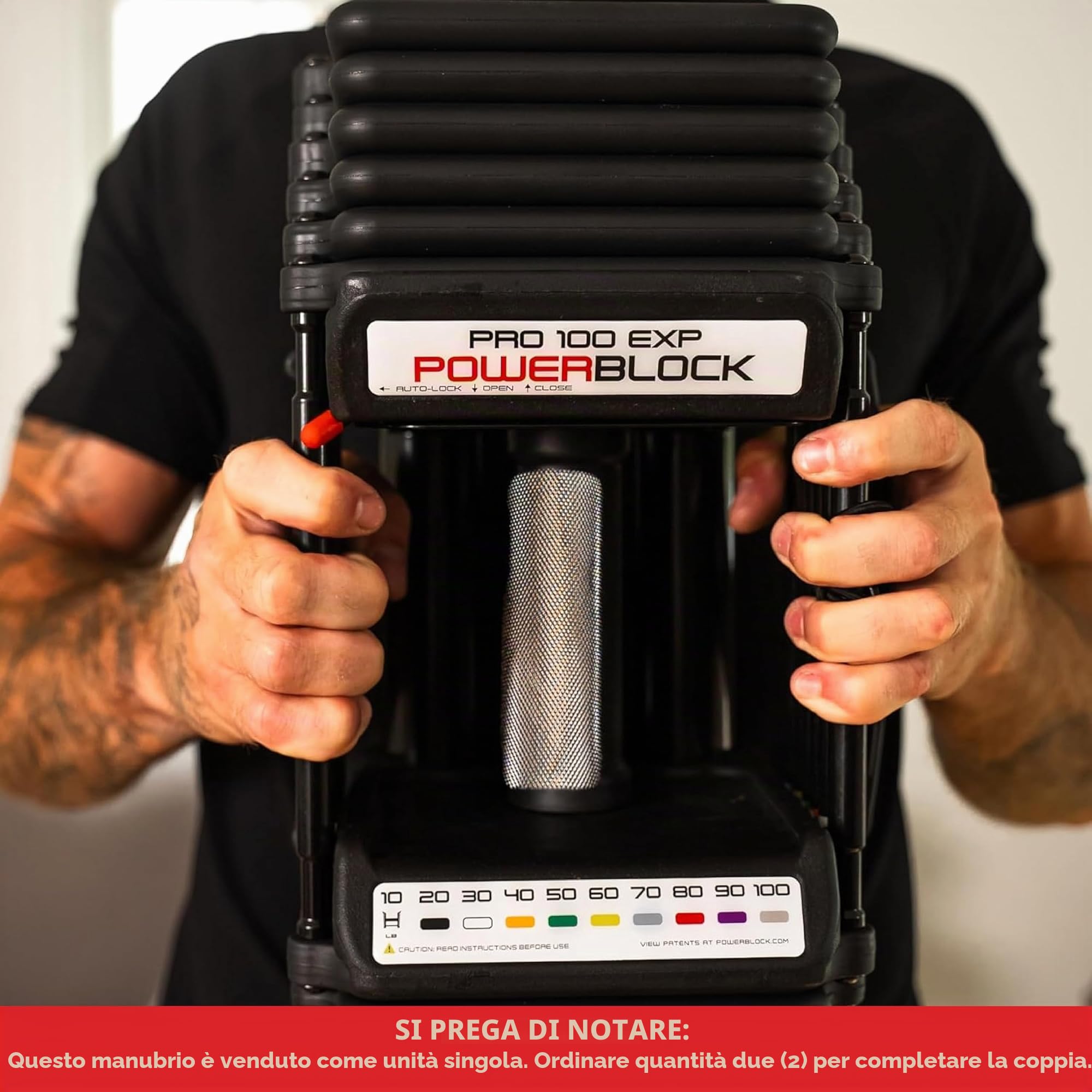 PowerBlock Manubri regolabili Pro 100, venduti come una singola unità da 2,3 a 45,4 kg, struttura in acciaio resistente, attrezzature per allenamento innovativo, allenamento della forza