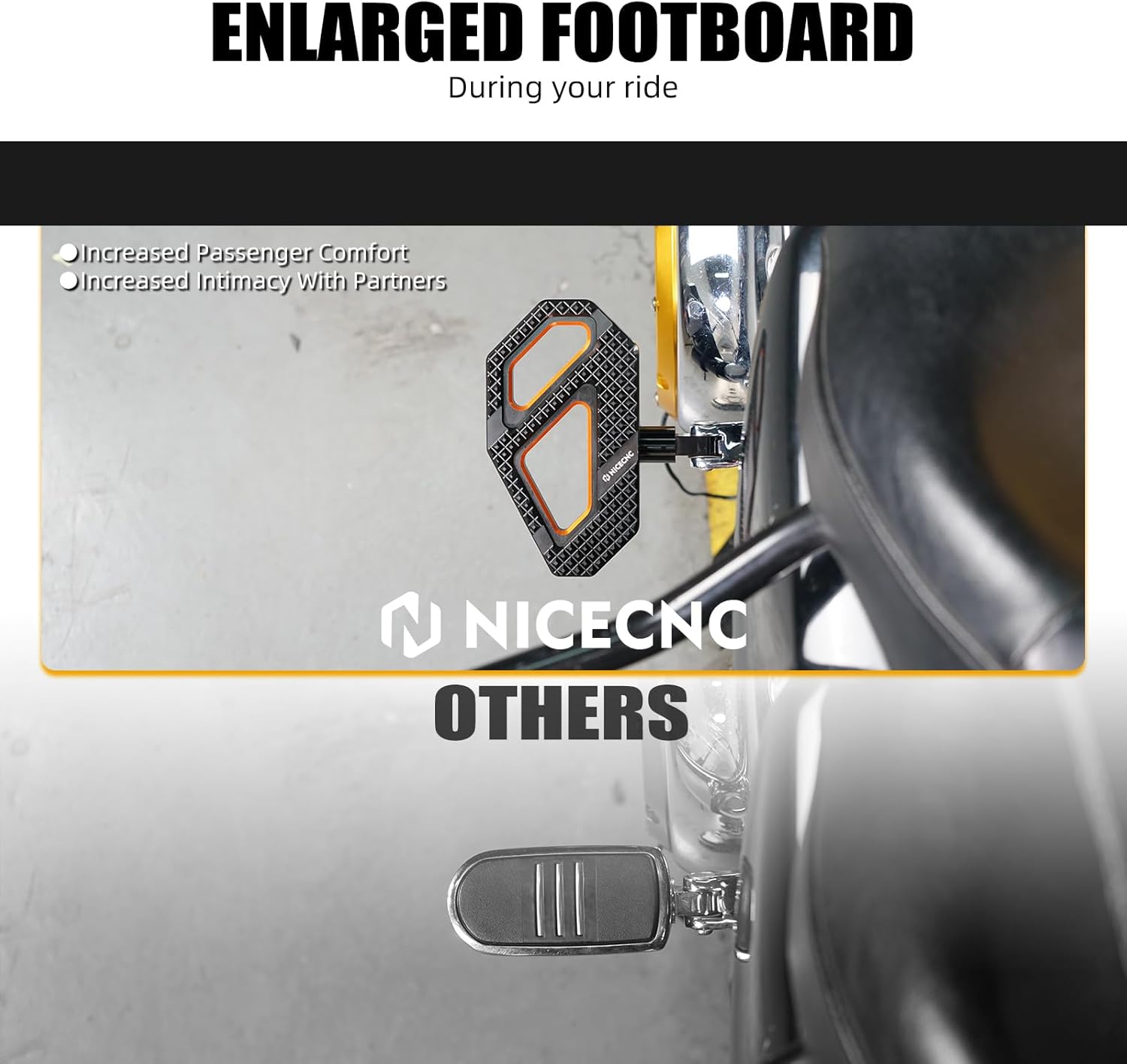 NICECNC Orange Rear Enlarged Passenger Footboard Aluminum Foot Pegs Compatible with Harley Road King Special FLHRXS 2017-2024, Replacement for 50208-04, See Fitments