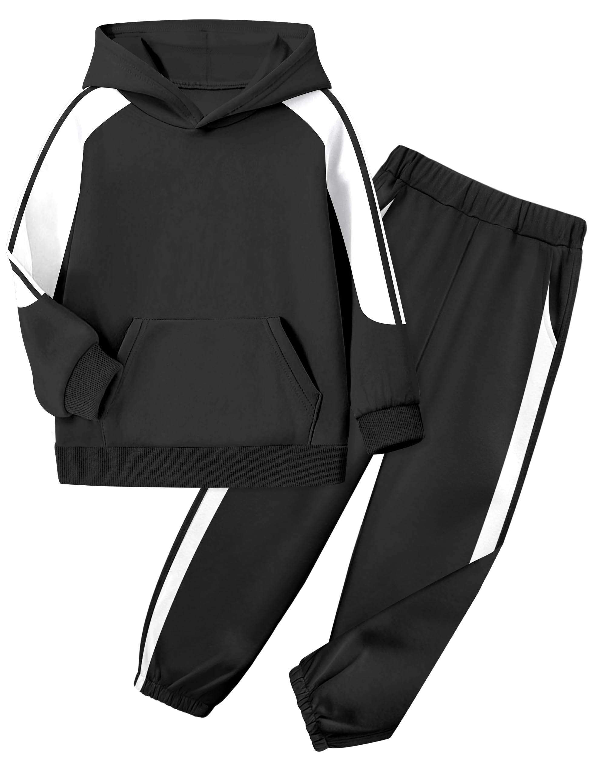 BAVADER Boys' Stripe Color Block Sweatsuit Set (Hoodie & Pants with Pockets, Ages 6-14)