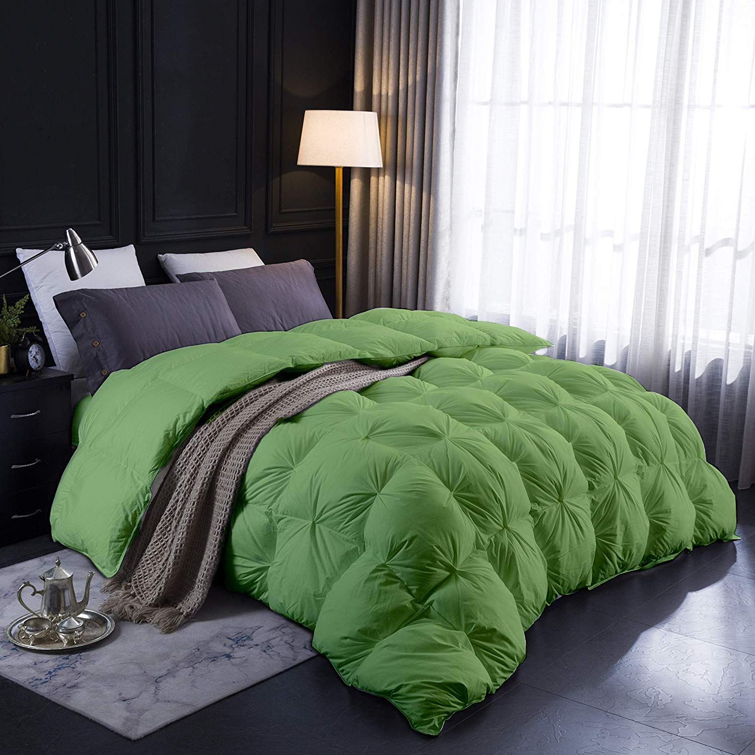 Jackson Hole Home Shiney & Silky 1500-TC Pinch Pleated Down Alternative Comforter Full Size 82 x 86 Inches 1pc Comforter & 2 pcs Pillow Covers, 700 GSM & All Side Corner Tabs 100% Egyptian Cotton-