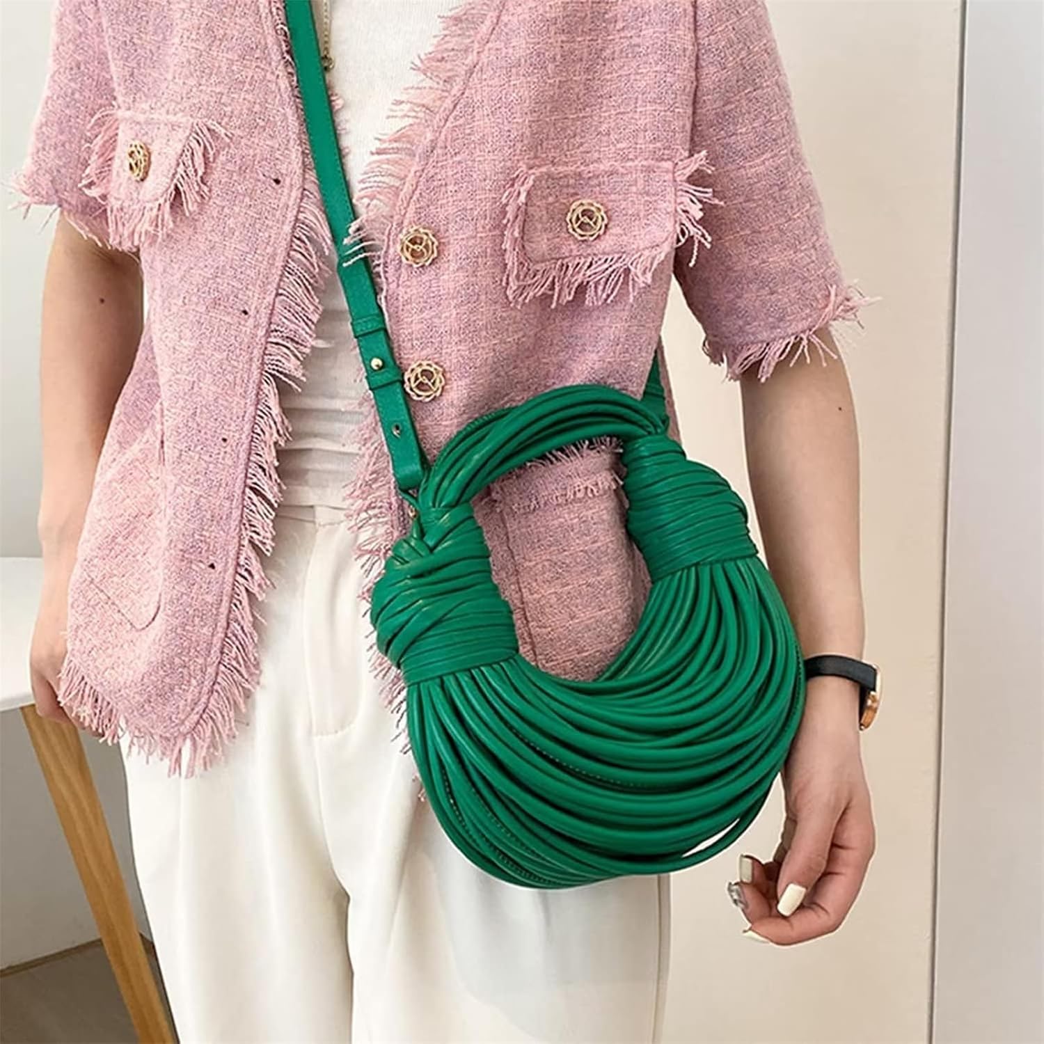 Hand-Woven Bread Women's Clutch Top Handle Satchel Shoulder Crossbody Creative Noodles Purses Underarm Bag Handbag - Image 2