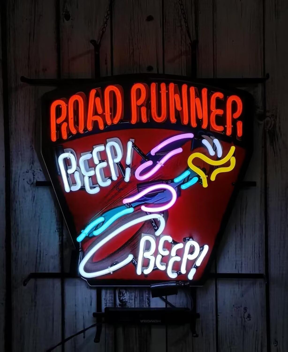 Road Runner Neon Signs for Wall Decor, Light Sign Handmade Real Glass Tube Beer Bar Pub Party Window Display Vivid Printed Board 24 X 20 Inches