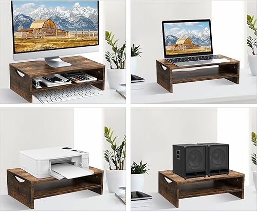 Miniatura 8 de Zimilar Paquete de 2 soportes elevadores para monitor con cajón, soporte de monitor de madera ajustable de 3 alturas con malla única de estrella