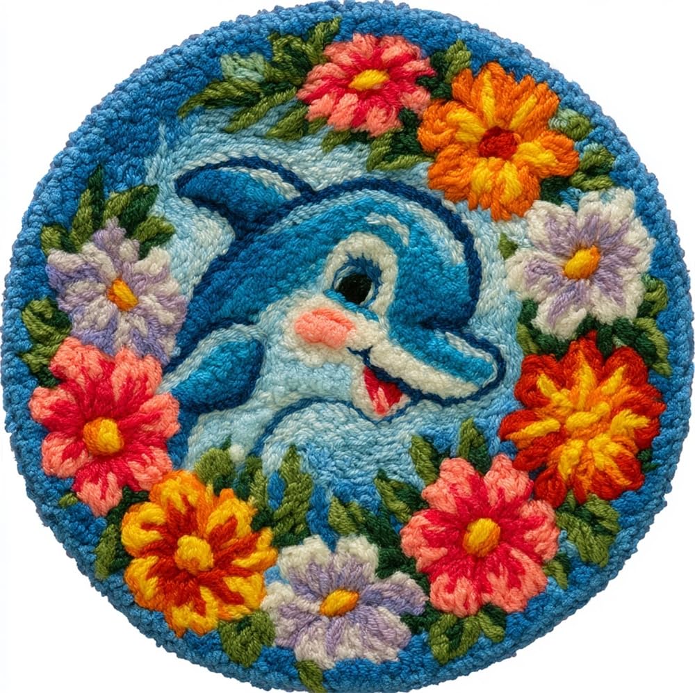 kitphoenix Latch Hook Kits for Adults Smiling Dolphin and Flowers